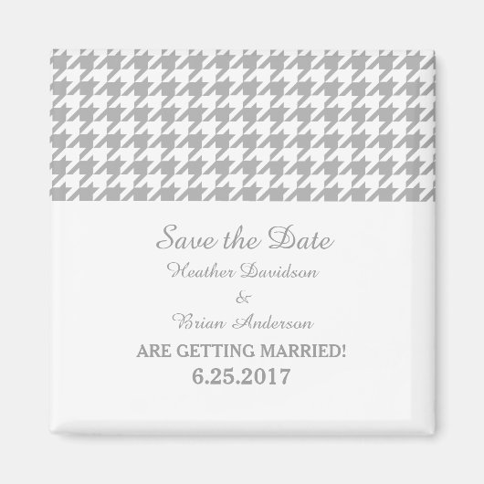 Houndstooth Save the Date Magnet, Grey Magneet (Voorkant)