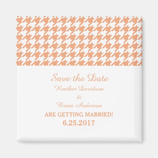 Houndstooth Save the Date Magnet, Oranje Magneet (Voorkant)