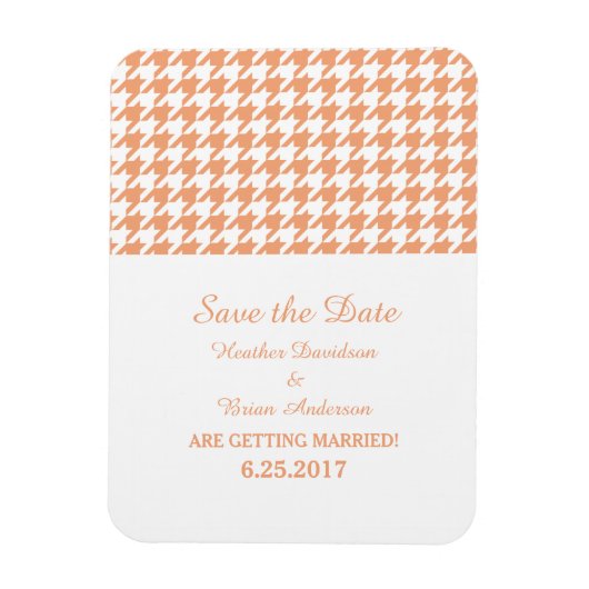 Houndstooth Save the Date Magnet, Oranje Magneet (Verticaal)