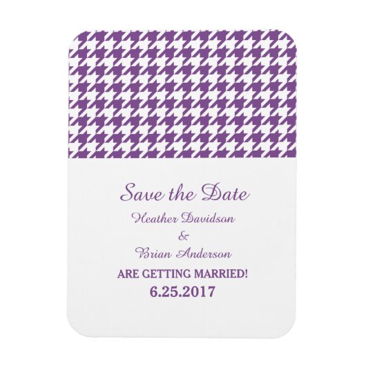 Houndstooth Save the Date Magnet, Paars Magneet (Verticaal)