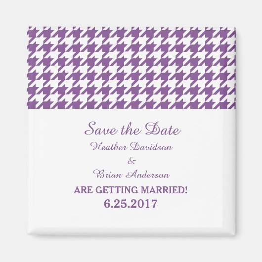 Houndstooth Save the Date Magnet, Paars Magneet (Voorkant)