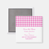Houndstooth Save the Date Magnet, Pink Magneet (Voorkant / Achterkant)