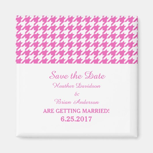 Houndstooth Save the Date Magnet, Pink Magneet (Voorkant)