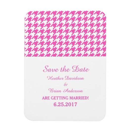 Houndstooth Save the Date Magnet, Pink Magneet (Verticaal)
