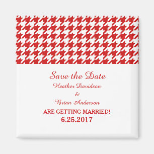 Houndstooth Save the Date Magnet, Red Magneet