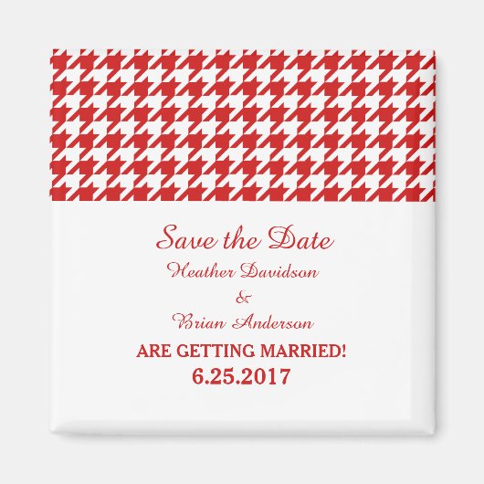 Houndstooth Save the Date Magnet, Red Magneet (Voorkant)