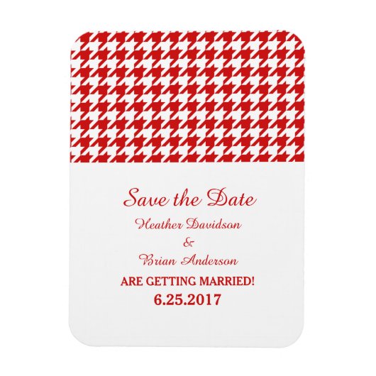 Houndstooth Save the Date Magnet, Red Magneet (Verticaal)