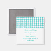 Houndstooth Save the Date Magnet, Turquoise Magneet (Voorkant / Achterkant)
