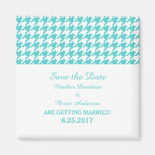 Houndstooth Save the Date Magnet, Turquoise Magneet