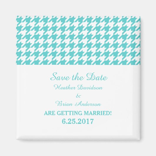 Houndstooth Save the Date Magnet, Turquoise Magneet (Voorkant)