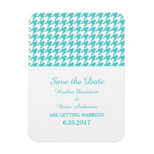 Houndstooth Save the Date Magnet, Turquoise Magneet