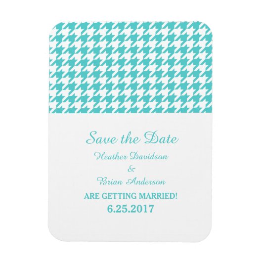 Houndstooth Save the Date Magnet, Turquoise Magneet (Verticaal)