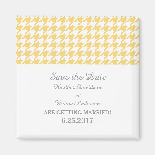 Houndstooth Save the Date Magnet, Yellow Magneet (Voorkant)