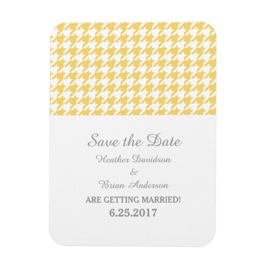 Houndstooth Save the Date Magnet, Yellow Magneet (Verticaal)