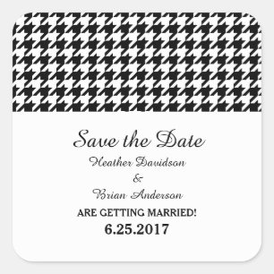 Houndstooth Save the Date Stickers, Black Vierkante Sticker
