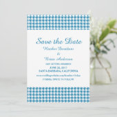 Houndstooth Save the Date-uitnodiging, Blauw Kaart (Staand voorkant)