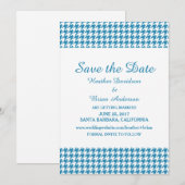 Houndstooth Save the Date-uitnodiging, Blauw Kaart (Voorkant / Achterkant)