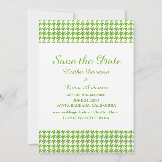 Houndstooth Save the Date Uitnodiging, Groen Kaart (Voorkant)