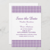 Houndstooth Save the Date-uitnodiging, paars Kaart (Voorkant / Achterkant)
