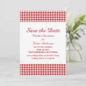 Houndstooth Save the Date-uitnodiging, Rood Kaart (Staand voorkant)