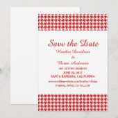 Houndstooth Save the Date-uitnodiging, Rood Kaart (Voorkant / Achterkant)