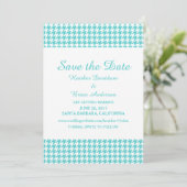 Houndstooth Save the Date-uitnodiging, Turquoise Kaart (Staand voorkant)