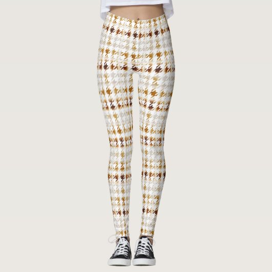 Houndstooth Soft Brown op White Pattern Leggings (Voorkant)