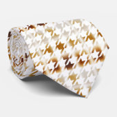 Houndstooth Soft Brown op White Pattern Stropdas (Opgerold)