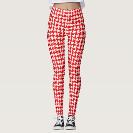 Houndstooth Specized Red and White Pattern Leggings (Voorkant)