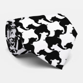 Houndstooth Style Tesselation Black Dog Silhouette Stropdas (Opgerold)