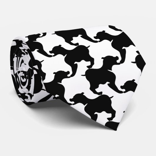 Houndstooth Style Tesselation Black Dog Silhouette Stropdas (Opgerold)
