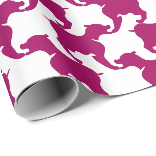 Houndstooth Style Tesselation Pink Dog Silhouette Cadeaupapier (Rol Hoek)