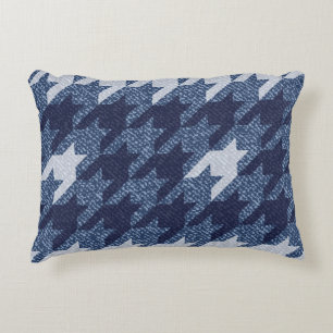 Houndstooth Tartan Jeans Achtergrond Ontwerp Accent Kussen