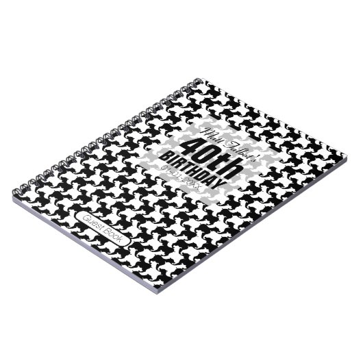 Houndstooth Tesselation Dog 40ste verjaardag Gast  Notitieboek (Linkerzijde)