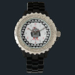 Houndstooth Uil Watch Horloge<br><div class="desc">Een horloge met een afbeelding van een uil met een ronde buik over een bijpassende achtergrond. Personaliseer met jouw naam.</div>