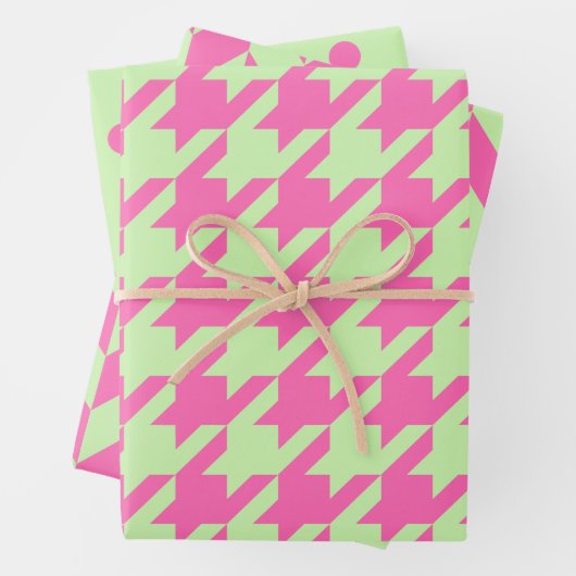 Houndstooth, visgraat, Dot DIY Selderij Pinks Inpakpapier Vel (In situ)