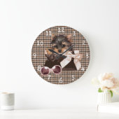 Houndstooth Yorkie Puppy Grote Klok (Huis)