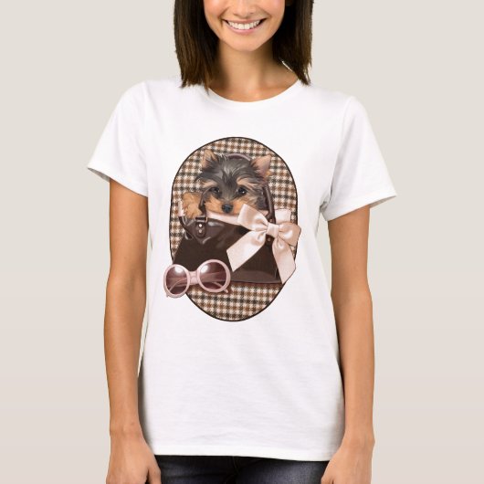 Houndstooth Yorkie Puppy T-shirt (Voorkant)