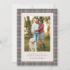 Houndstooth zwart en rood één foto Kerstmis Feestdagenkaart
