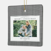 Houndstooth Zwart en Wit Kerst Foto Keramisch Ornament (Links)