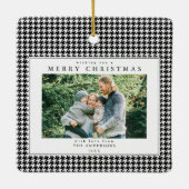 Houndstooth Zwart en Wit Kerst Foto Keramisch Ornament (Achterkant)