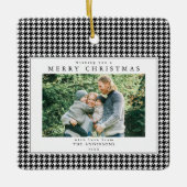 Houndstooth Zwart en Wit Kerst Foto Keramisch Ornament (Voorkant)