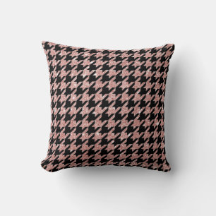 Houndstooth Zwart Roze Glitter Kussen