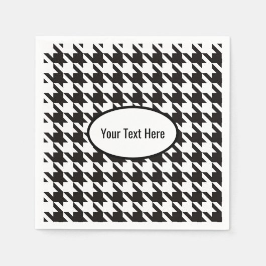 Houndstooth zwart wit bruiloft gepersonaliseerd servet (Voorkant)