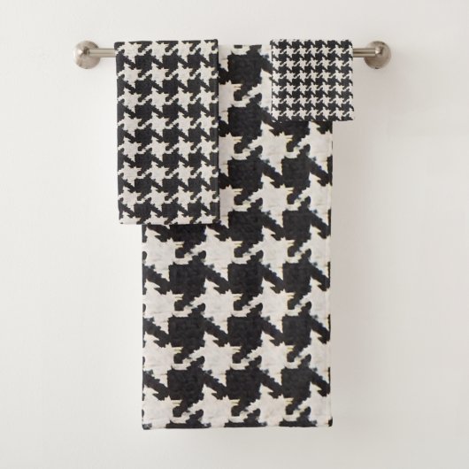 Houndstooth Zwart Wit Patroon Bad Handdoek (Insitu)