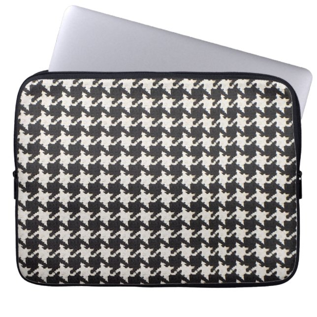 Houndstooth zwart wit patroon laptop sleeve (Voorkant)