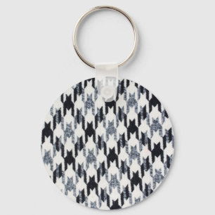 Houndstooth zwart-wit patroon sleutelhanger