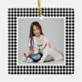 Houndstooth zwarte & witte feestfoto Kerstmis Keramisch Ornament (Voorkant)