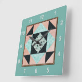 Hourglass Patch Quilt Block Turquoise & Peach Vierkante Klok (Hoek)