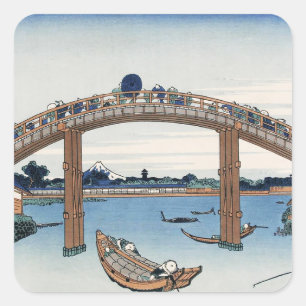 Housai Mount Fuji vanaf de brug onder Mannen Vierkante Sticker